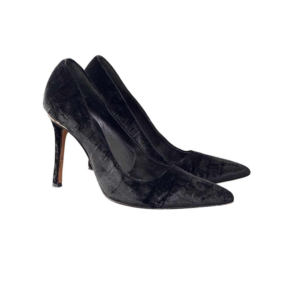 Versace Black Satin Pumps Heels EU 38.5 Medusa Accent Designer Shoes